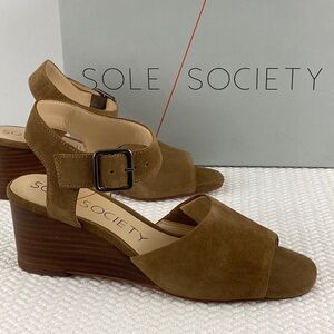 Sole society Korri brown suede leather wedge heels shoes sandals 8 m buckle
